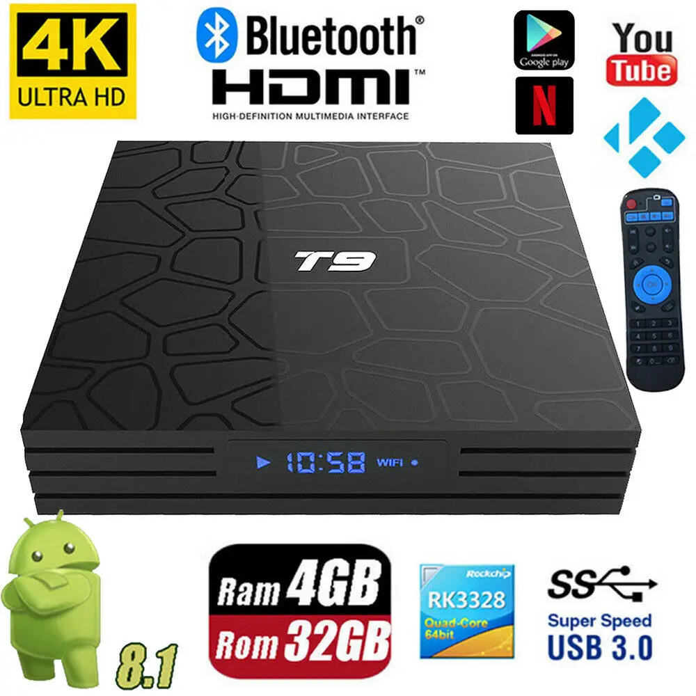 ТВ-приставка T9 на Android 4 ядра + 32 ГБ HDMI Wi-Fi Bluetooth | Электроника
