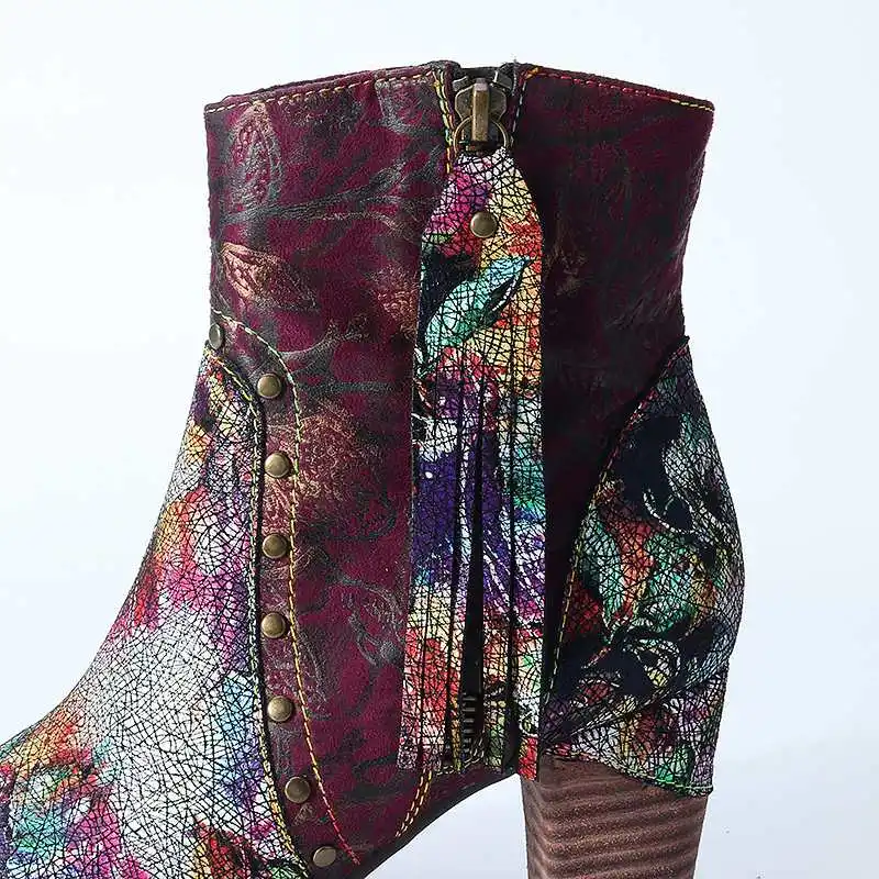 Женские ботильоны из натуральной кожи SOCOFY Зимние с бахромой на высоком каблуке