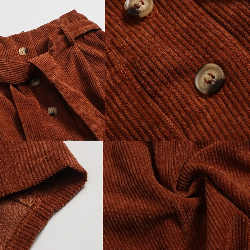 

Women Self Tie Elastic High Waist Corduroy Short Skirts Autumn Summer Sexy Slim Pocket Button Bow A-Line Mini Skirt