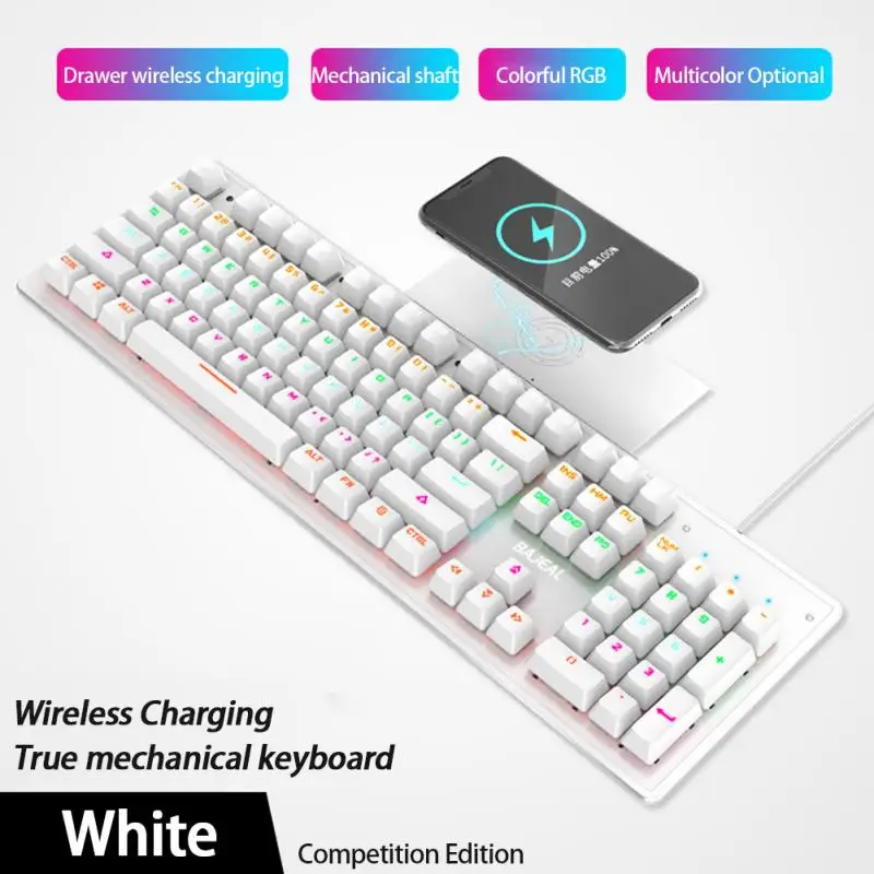 

Green Axis Mechanical Keyboard 104-key Wired Gaming Gaming Keyboard With Mobile Phone Wireless Charging Flash Memory Keyboard