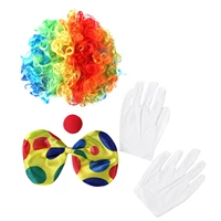 adult rainbow clown costume wig red sponge nose dots bow tie white glove clown set for costume props pretend play carnival party