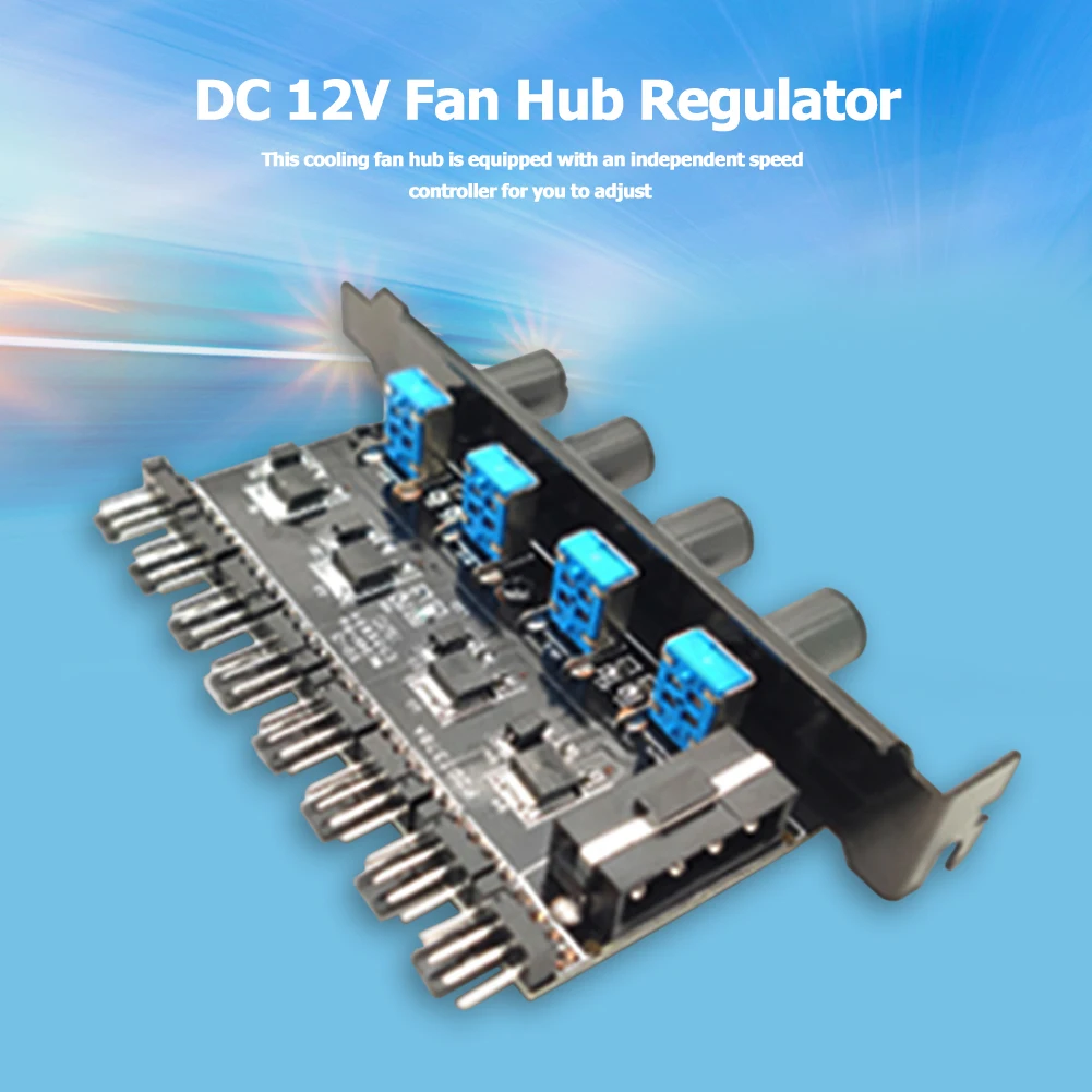 

Extension Cable Splitter Adapter Controller 8 Channels Fan Hub 4 Knob PCI Bracket CPU Cooler PC Case Fan Speed Controller