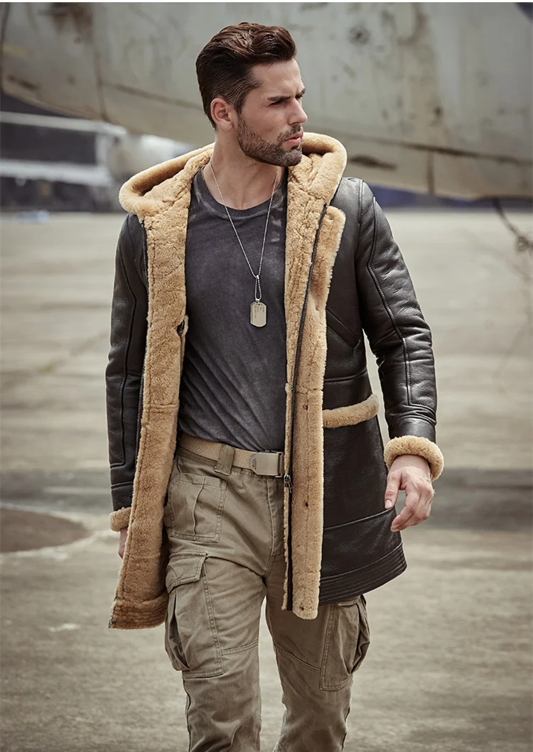 Мужская уличная куртка из овчины и натуральной кожи Толстая шерстяная флисовая