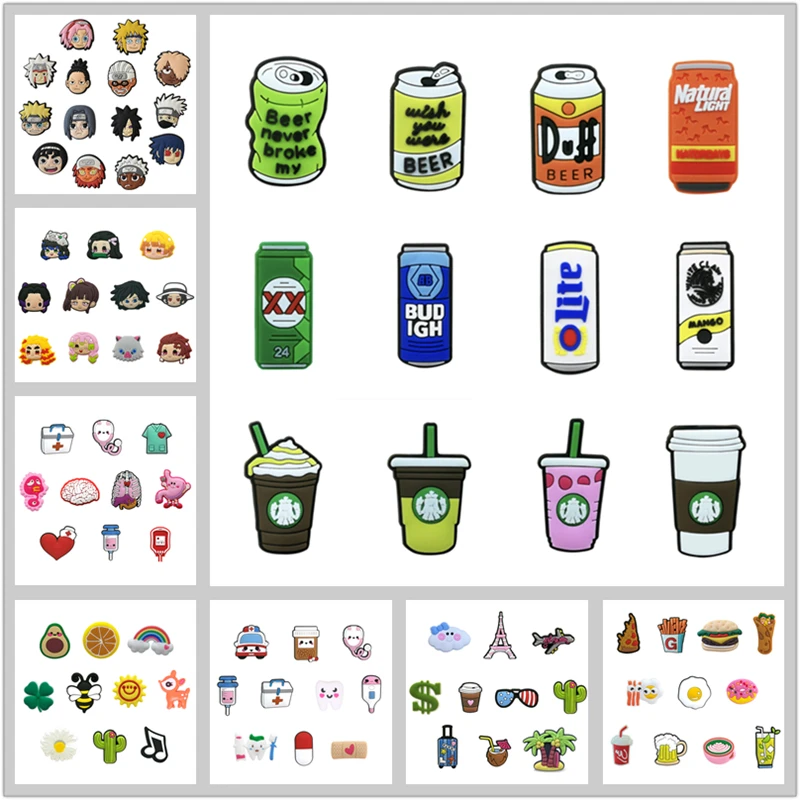 

Wholesale 50Pcs Cartoon Japanese Anime PVC Shoe Charms DIY Wristbands Backpack Decoration Accessories Buckle Clog Croc Jibz