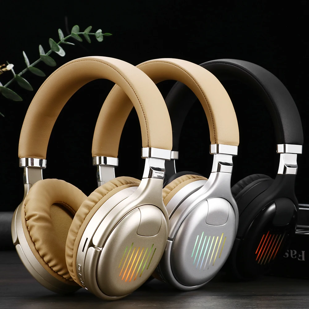 

Wireless Bluetooth Headphones 3D Stereo Head-Mounted Headset Foldable Gaming Earphone with Microphone LED Light FM Radio TF Card