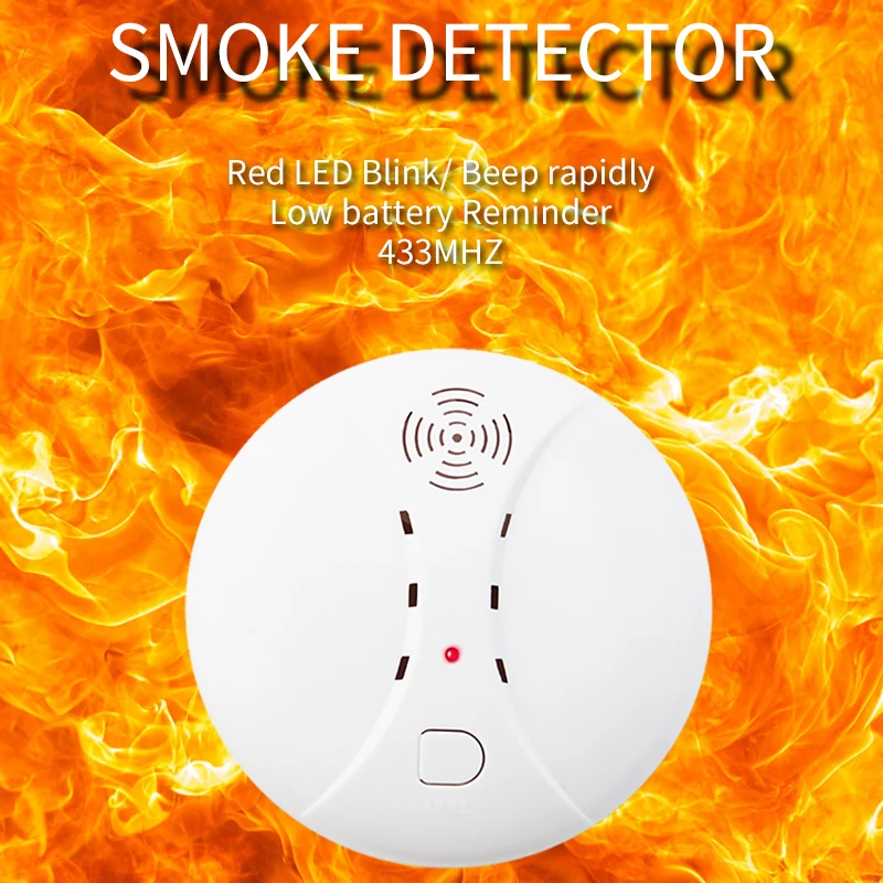 

Wireless 433MHz Fire Detectors Home Kitchen Security Work With GSM Wifi Alarm System Alarms For Smoke Detector Protect