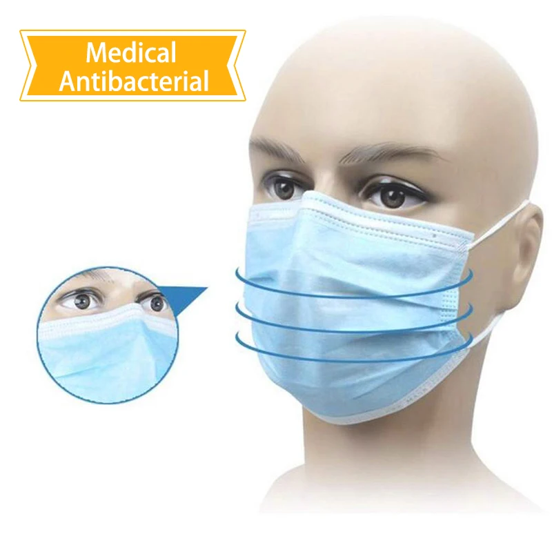 Синяя Пылезащитная маска Антивирусная одноразовая плиссированная для лица