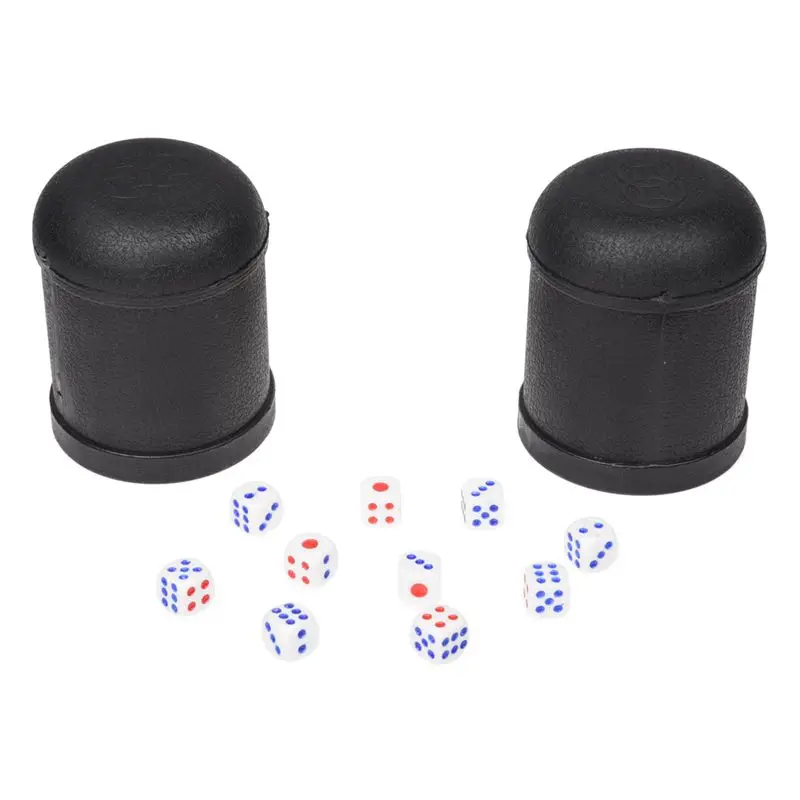 

Pair Bar Play Black Plastic Shaker Cup w 10 Pcs Round Corner Dice