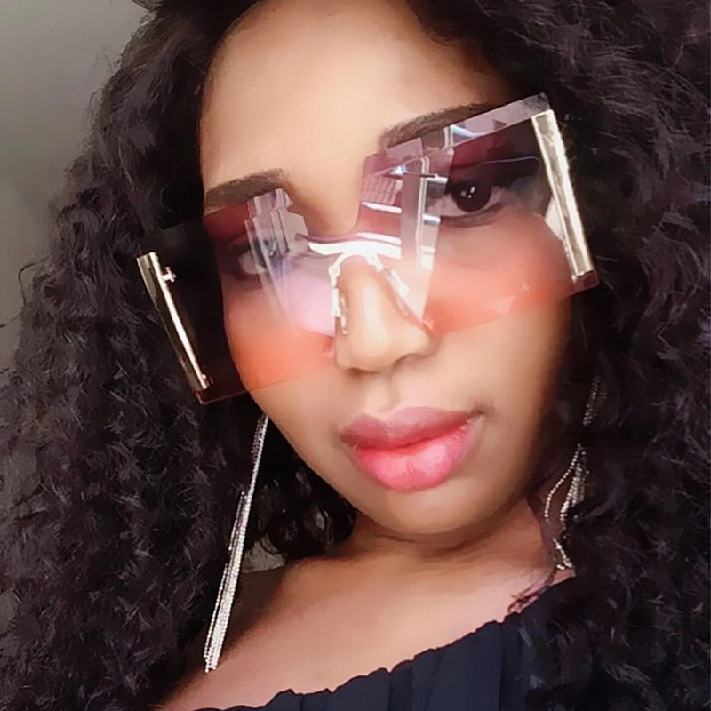 Модные негабаритные Квадратные Солнцезащитные очки без оправы женские