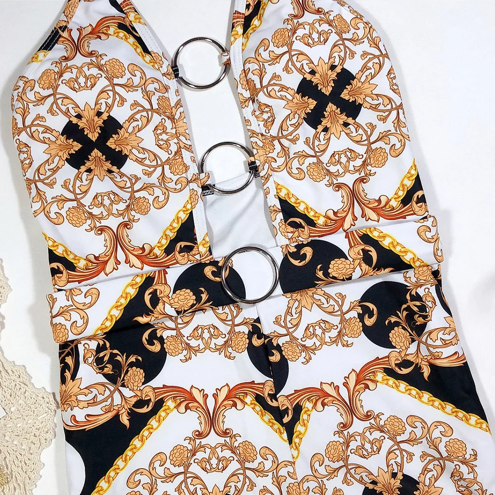 Модный слитный купальник с европейским и американским принтом плоской подошвой