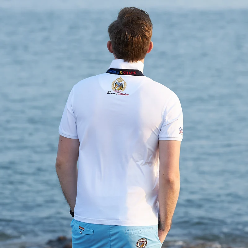 Мужская хлопковая рубашка-поло Повседневная Свободная с принтом Брюса и акулы