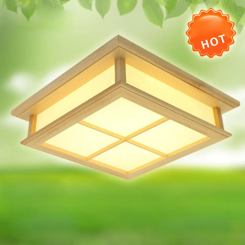 

30*30cmModern Square Surface mounted OAK Wood PVC lamparas de techo home wooden led ceiling lamp fixture for living room bedroom