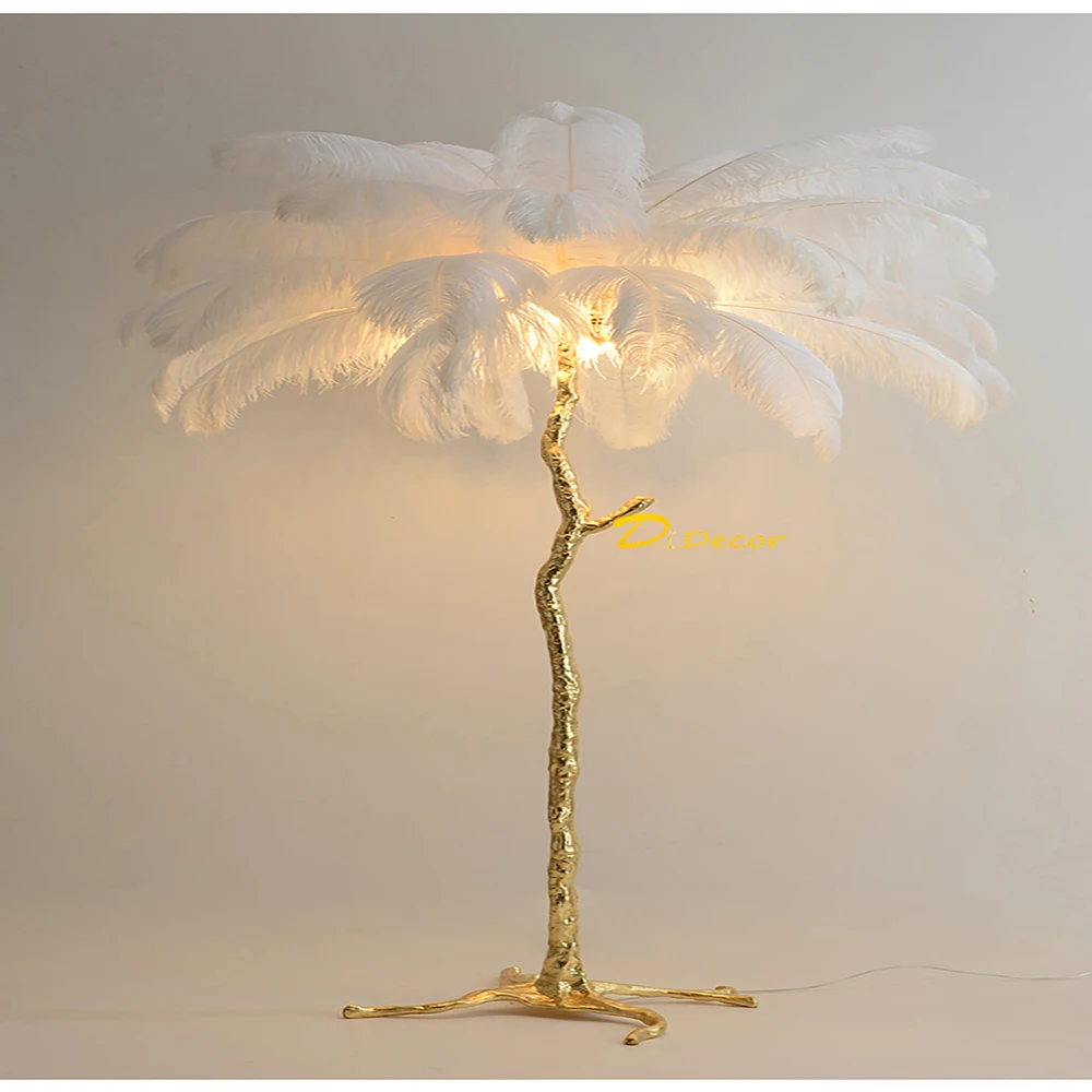

Nordic Luxury Ostrich Feather Lamp Floor Lamp Modern Copper Brass Resin Metal Floor Light Floor Lamps for Living Room Lighting