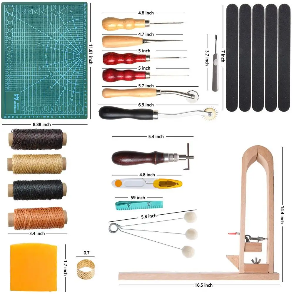 

33 Packs Functionary Durable Basic Leathercraft Tool Set DIY Hand Sewing Stitching Punching Cutting Tool Kit Leather Work Sewing Set