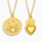 FLOLA золото хромированный полированный с подвеской в форме сердца для женщин CZ круглая подвеска в виде звезды со стразами с крестом оптовые ювелирные изделия подарки nkev26