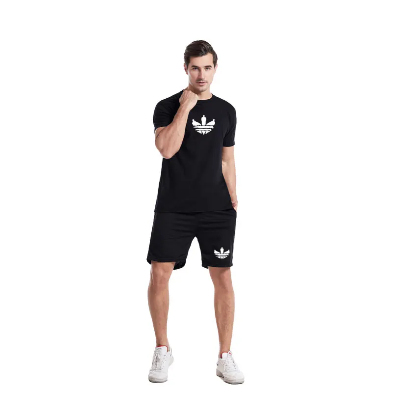 

Summer 2021 New Men Fashion Round Collar T Shirt Comfortable Loose Cotton Short Sleeved Sweatshirt+Casualshorts Suit Two-piece