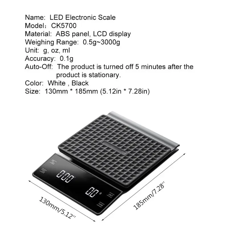 Household Electronic 3kg/0.1g Drip Coffee Scale Precision Kitchen w Timer | Инструменты