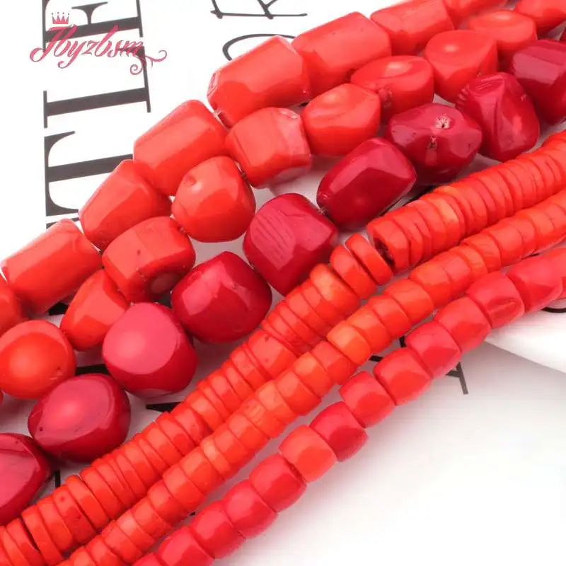 Свободные бусины из натурального камня Heishi красные оранжевые коралловые для