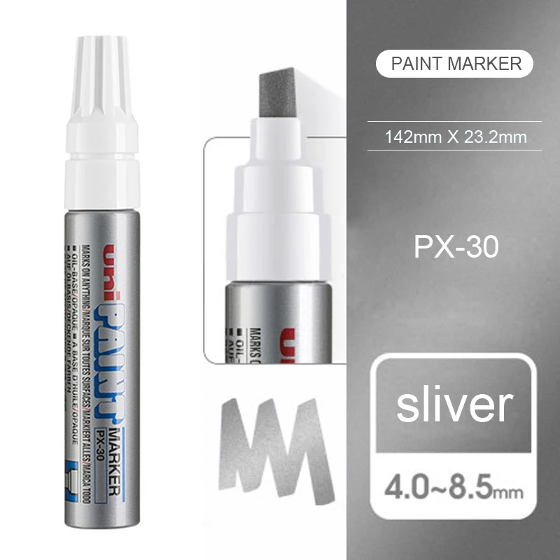 Silver 1 шт. Япония UNI PX-30 ручка для рисования толстое слово широкая сенсорная ручка Примечания промышленная ручка наклонная головка Толстая масляная ручка Перманентный Маркер - Цвет: Silver