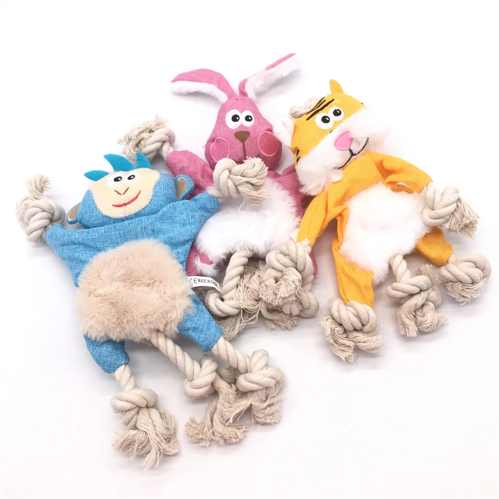 

Dog Toys Plush Cotton Linen Animal Model Tiger Rabbit Monkey Cotton Rope Toys Paper Sounding Toys Resistant to Bite Pet Supplies