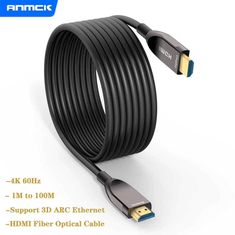 anmck optical fiber hdmi cable 2 0 4k 60hz support arc 3d hdr 18gbps hdmi male to male for hd tv projector monitor 10m 15m 20m free global shipping