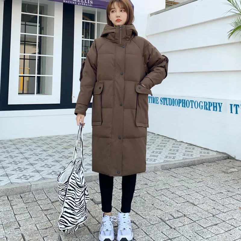 

New Womens Down Jacket Winter Coat Long Down Cotton Jacket Casual Hooded Parka Overcoat Men Women With The Same Style All-Match