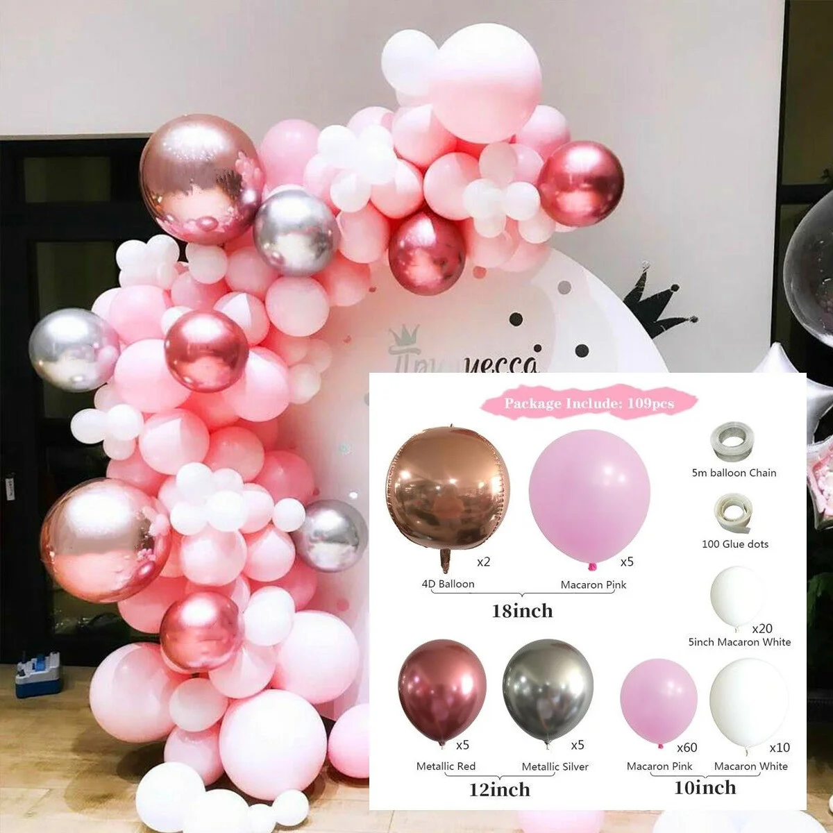 

Macaron Silver Latex Balloon Birthday Decoration Party Supplies Wedding Decorative Balloon Chain Set