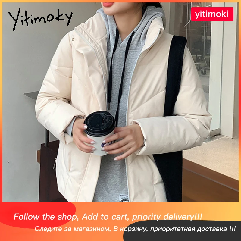 

Куртка Yitimoky женская короткая, зимняя верхняя одежда на молнии, с воротником-стойкой, однотонная модная теплая хлопковая одежда с карманами, ...