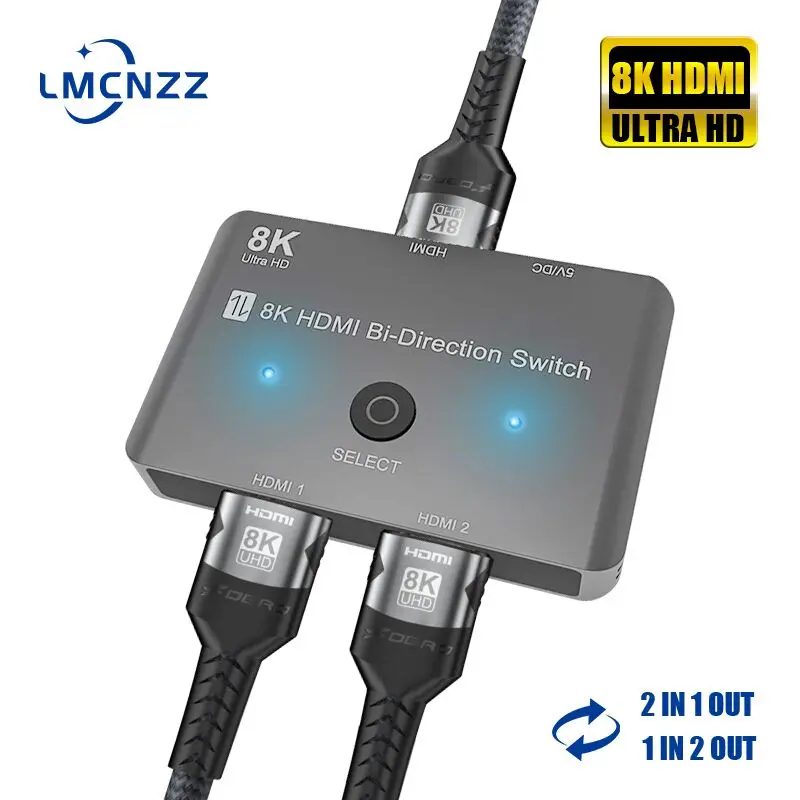 Двунаправленный переключатель HDMI 2,1, 8K, 60 Гц, 4K, 120 Гц, адаптер переключателя 2 в 1, преобразователь Splitte для ПК, ТВ, PS4, Xbox, PS5, проекторов - изображение