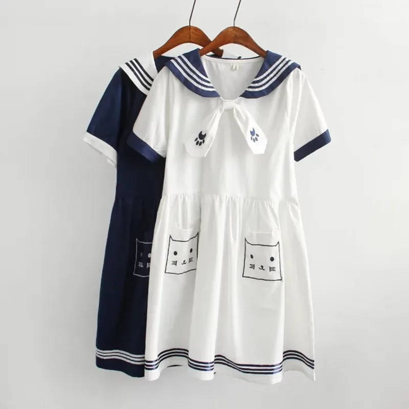 

Женская Бабочка JK Lolita Harajuku в полоску с матросским воротником для кошек с принтом и карманами большого размера женское повседневное милое му...