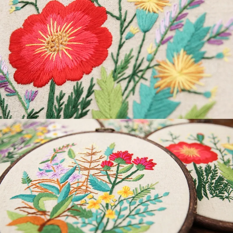 

European Plant Flower Embroidery DIY Material Package Handmade Creative Beginner Cross Stitch Kits Embroidery Hoop