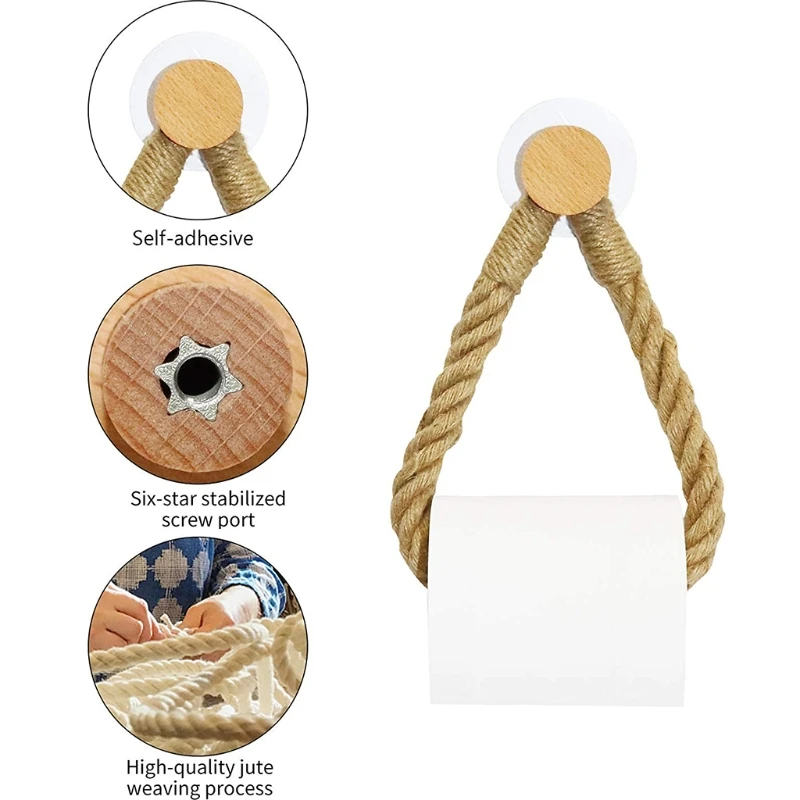 

Toilet Roll Holder Retro Kitchen Wall Mounted Roll Paper Jute Rope Holder Rack Bathroom Decor