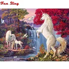 Алмазная живопись с изображением леса единорога водопада из страз, полноразмернаякруглая Алмазная вышивка 5d сделай сам, мозаика