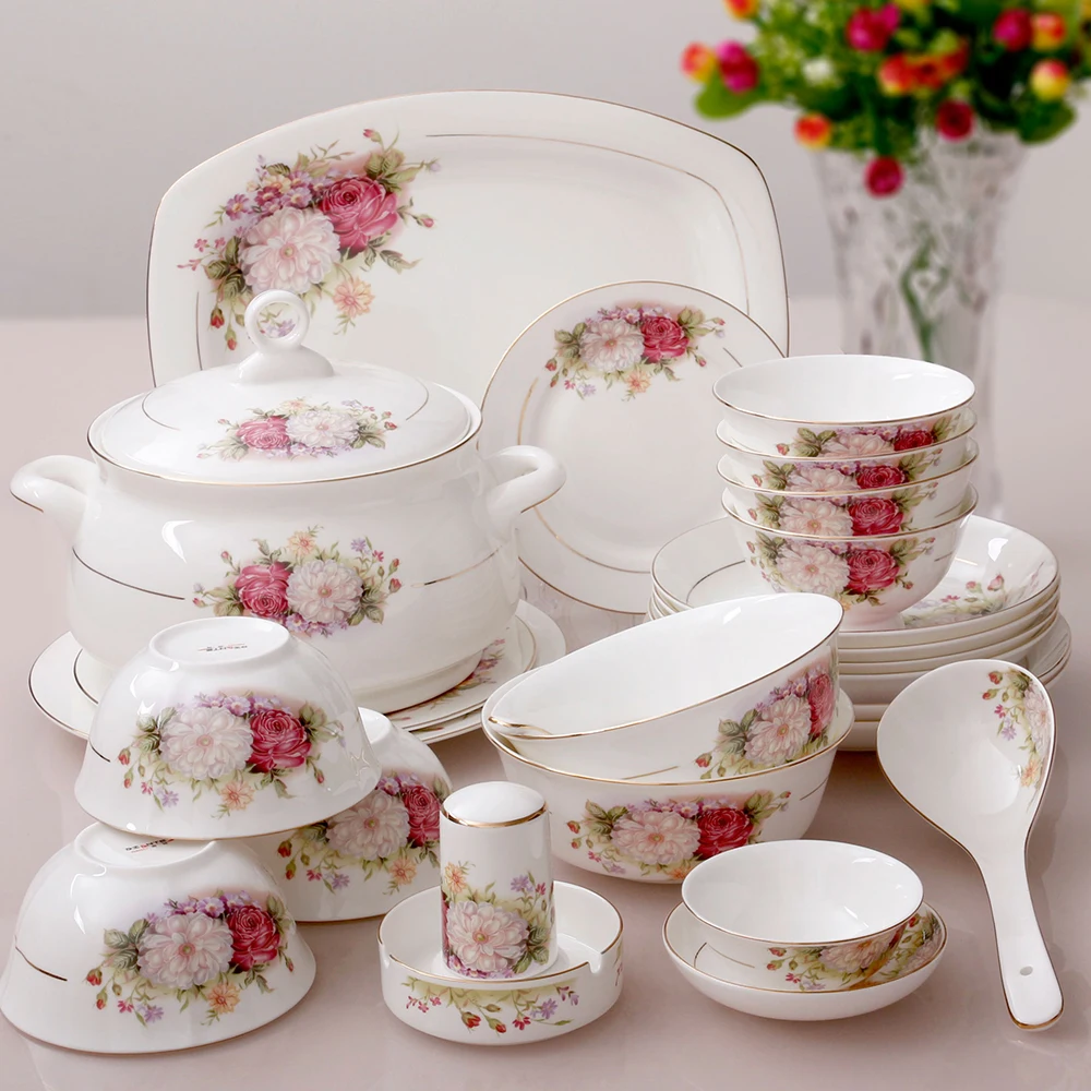 

Free shipping 56 pieces bowl bone china dinnerware set quality porcelain chinese style