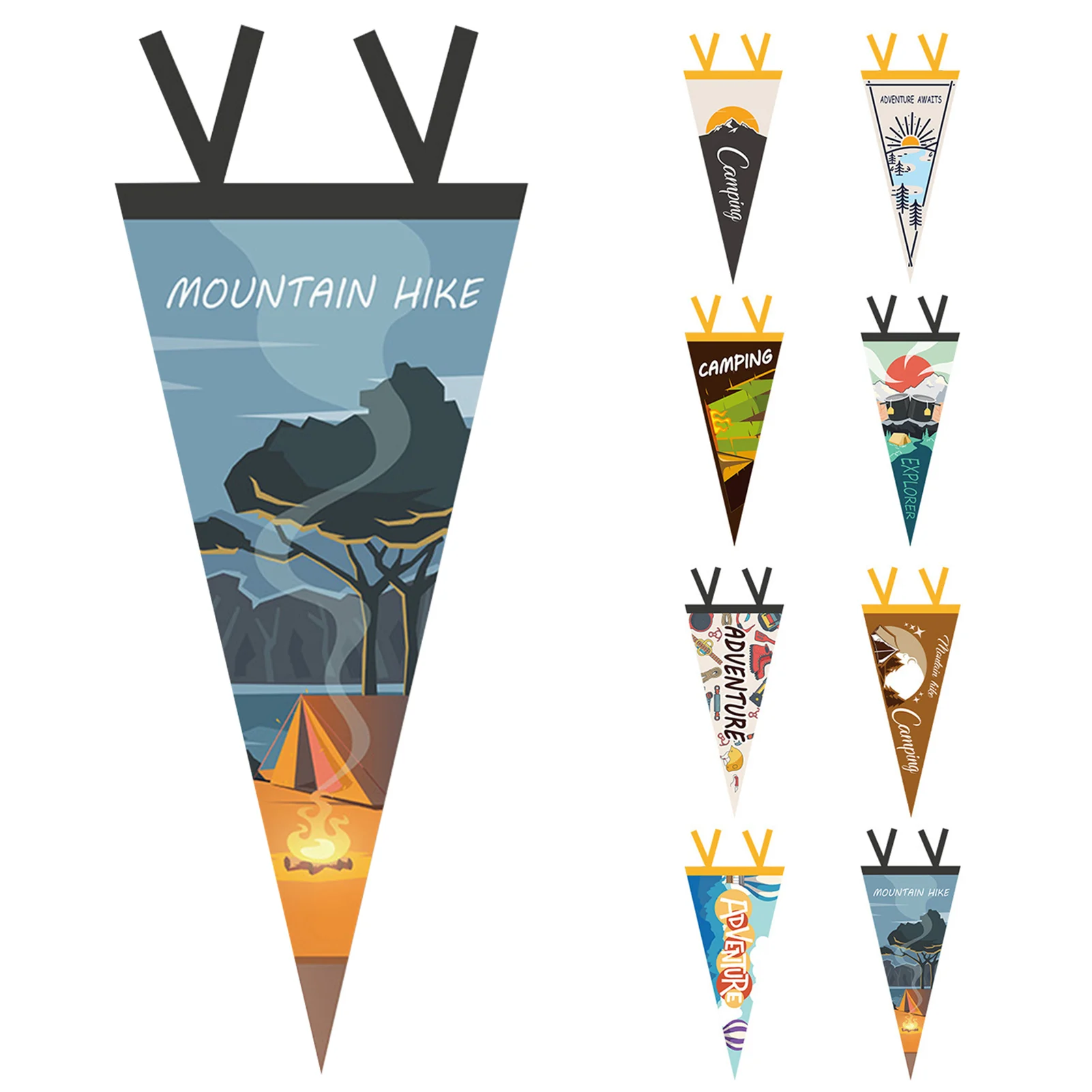 

10 Types Fabric Banner Camping Atmosphere Flag Portable Lightweight Tent Triangle Flag Camping Travel Decoration Appealing