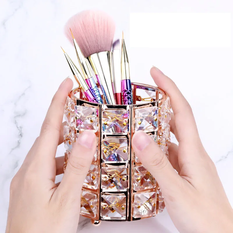 

BQAN 1PC Crystal Nail Brush Holder Storage Shining Makeup Manicure Nail Art Tool Case Bag Cosmetic Pen Organizer Nail Brush Tool
