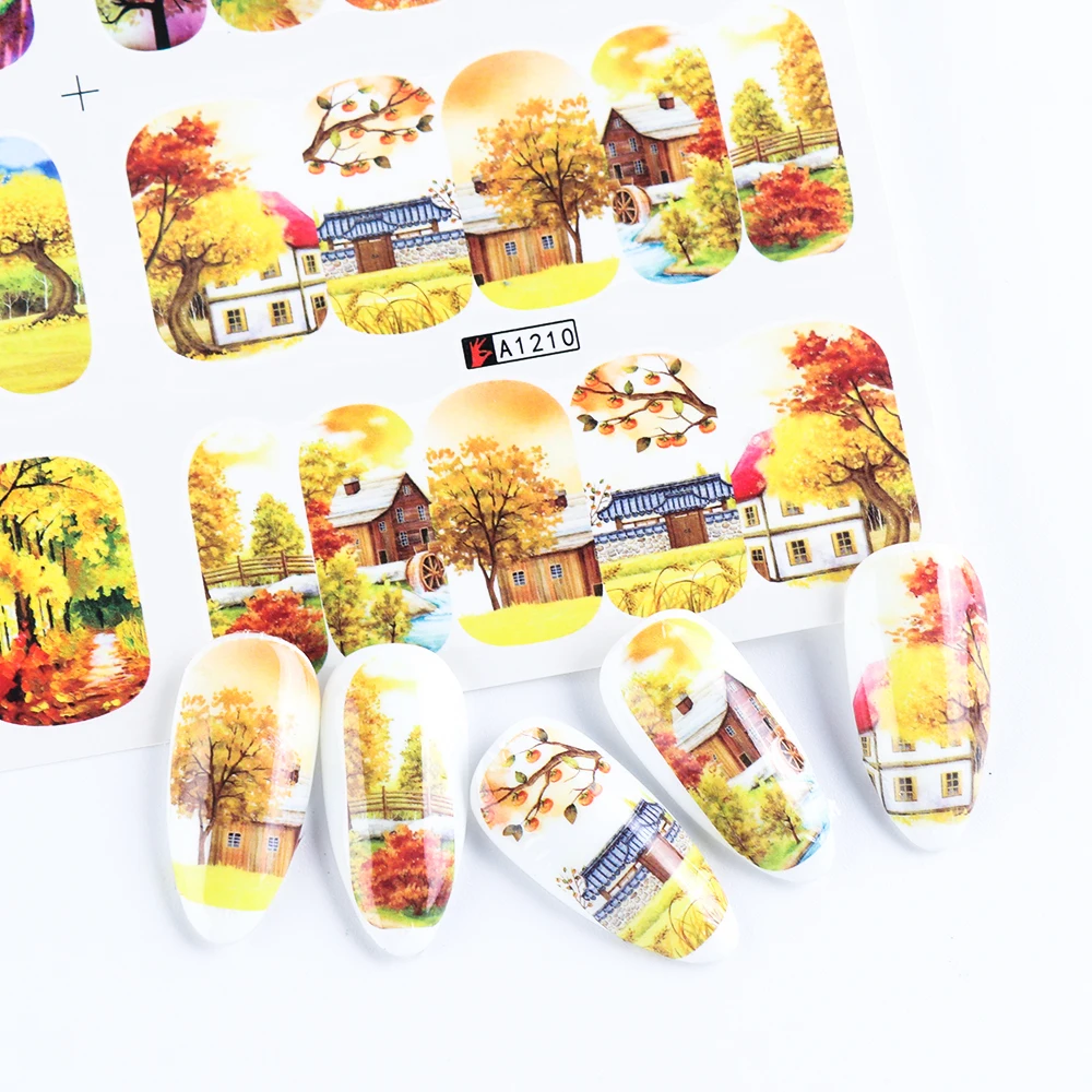 12 шт. осенние наклейки в виде листьев для ногтей Золотая осень кленовый слайдер