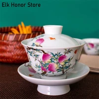 enamel hand painted over wall with longevity peach pattern kung fu health preserving sancai bowl cup of tea set heat resistant
