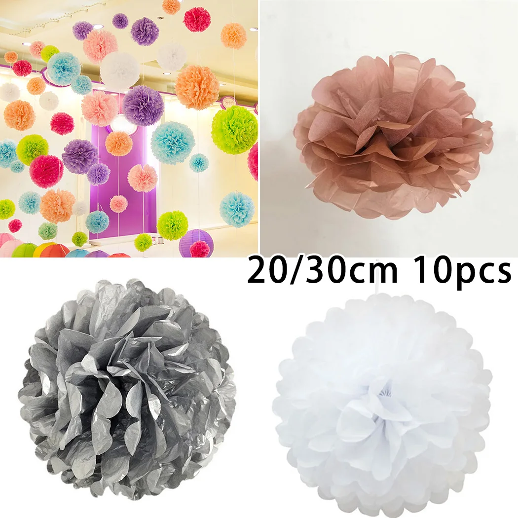 

10PCS Tissue Paper Pompoms 3 Color 8 Inch/10 Inch Balls Flower Hanging