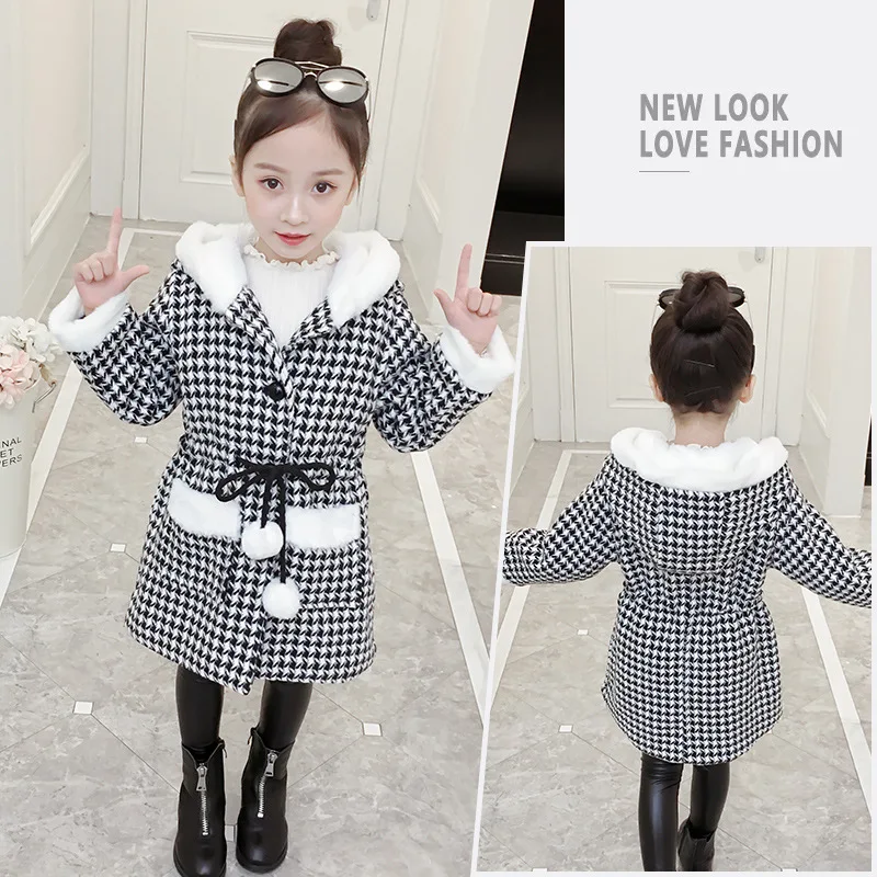 

2019 children's clothing girls coat cotton Padded Plaid Hooded long Coats Kids Girl Winter Jacket Clothes