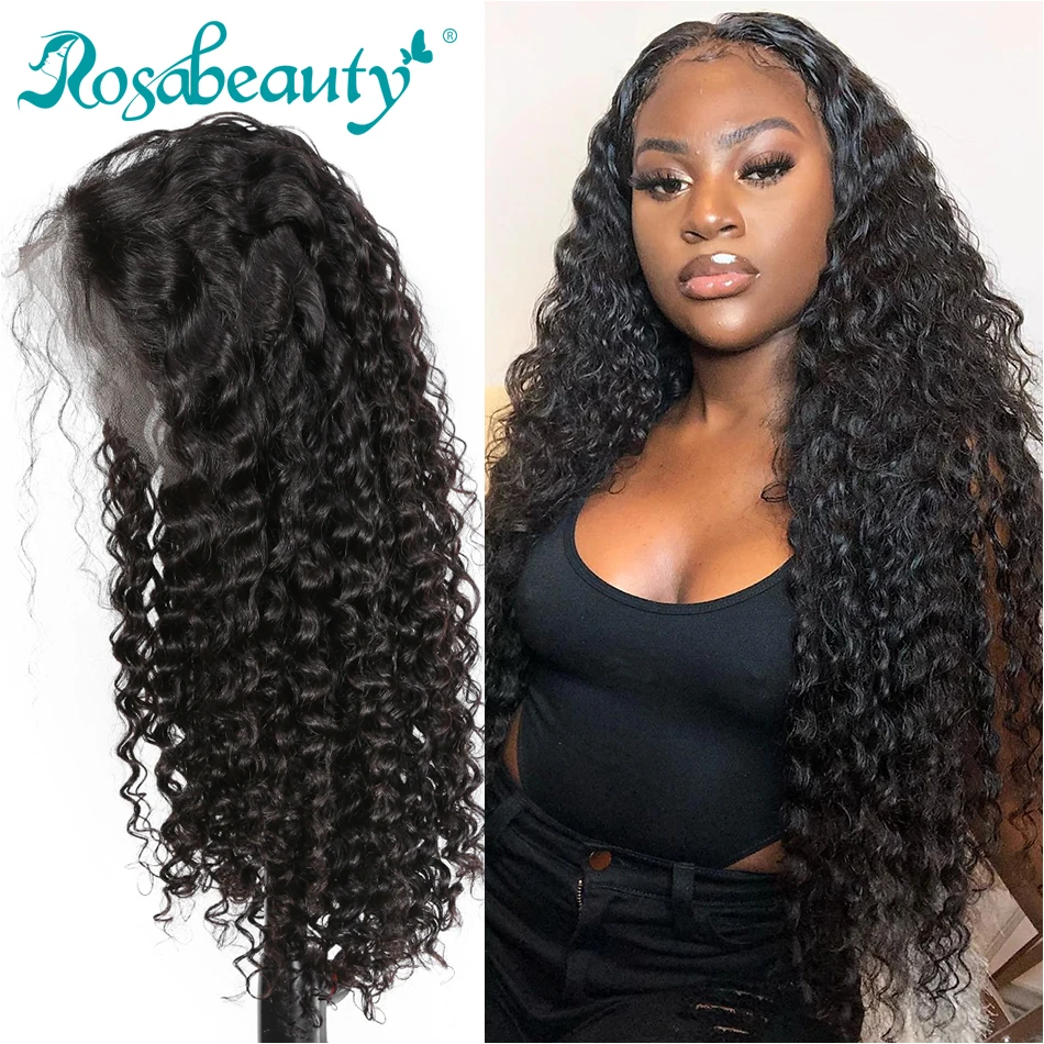 Rosabeauty, малазийские кудрявые человеческие волосы на кружеве, парики, предварительно выщипанный парик с детскими волосами, 360, парик на кружеве для черных женщин, Remy