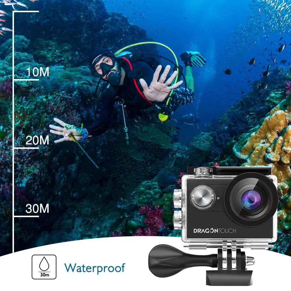 Dragon Touch 4K Экшн камера Vision 4 EIS 16MP WiFi подводная с дистанционным управлением