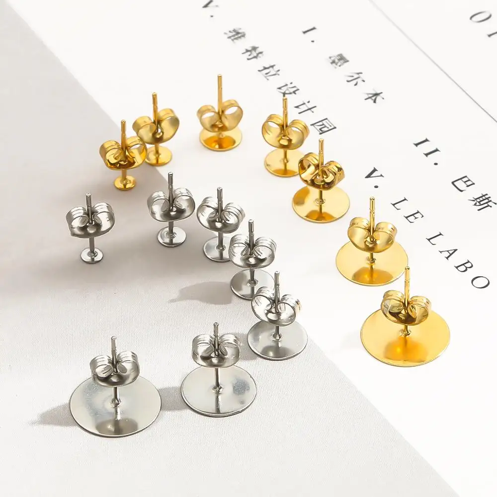 20-100 шт./лот золотые Родиевые нержавеющая сталь пустые серьги шпильки базовые с