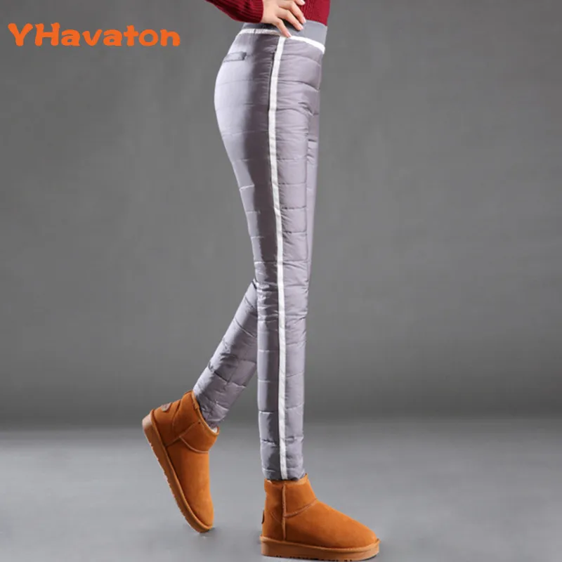 Женские пуховые брюки зимние полосатые для женщин теплые Pantalon Femme размера плюс