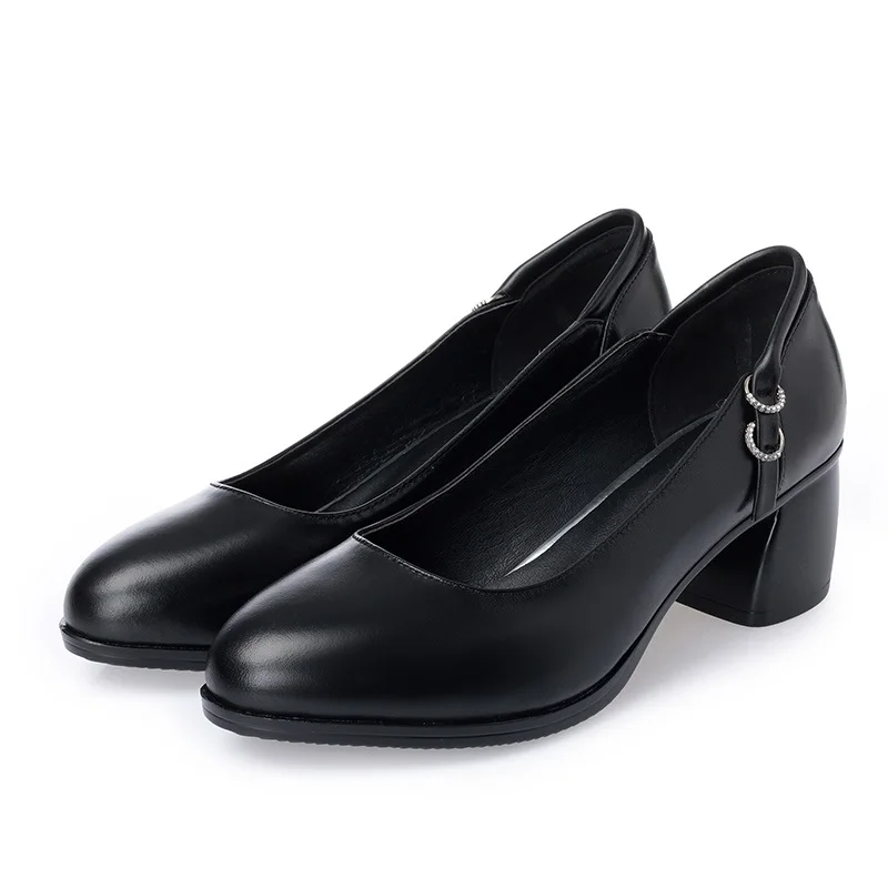 2020 New genuine leather ladies shoes heel women closed toe loafer heels party & purse platform | Обувь
