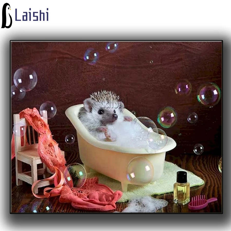 

Алмазная живопись еж, картина для вышивки крестиком в виде плавающих животных, Набор для вышивки крестиком, квадратная Алмазная вышивка, мо...