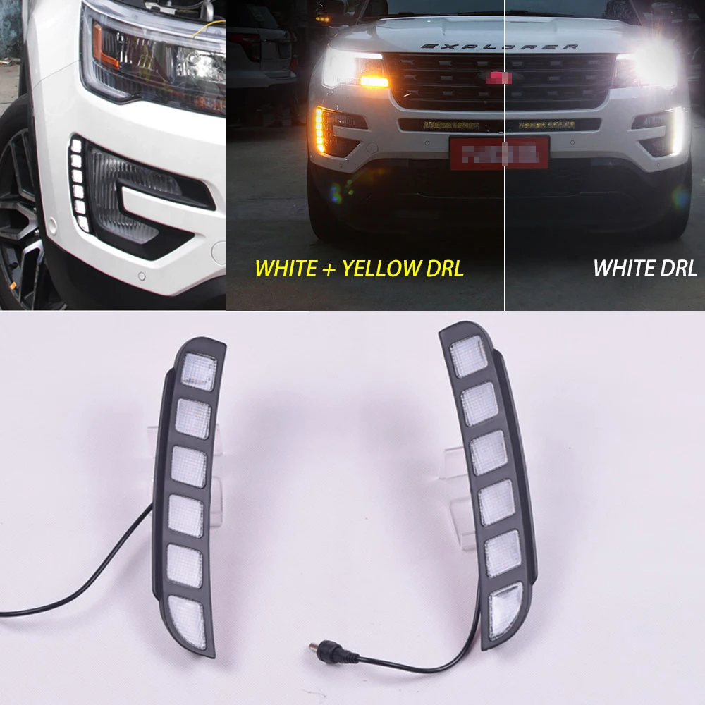 

1 Pair Car Styling Car LED Daytime Running Lights Turn Signal Indicator Flashing Yellow DRL 12V for Ford Explorer 2016 2017