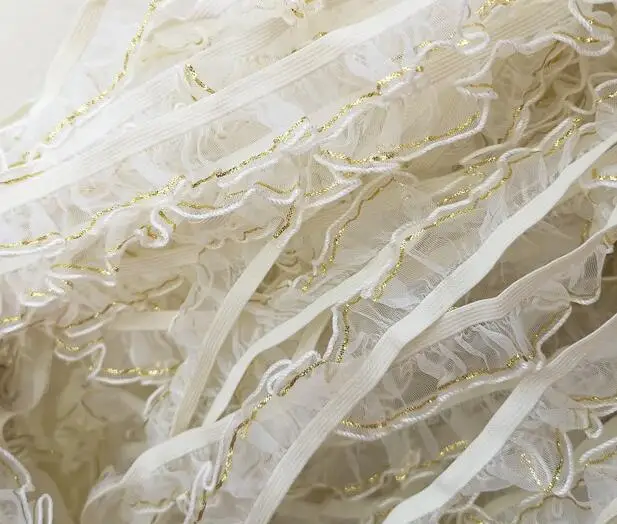 1 м плиссированная Золотая кружевная лента из гипюра эластичная ткань отделка 5