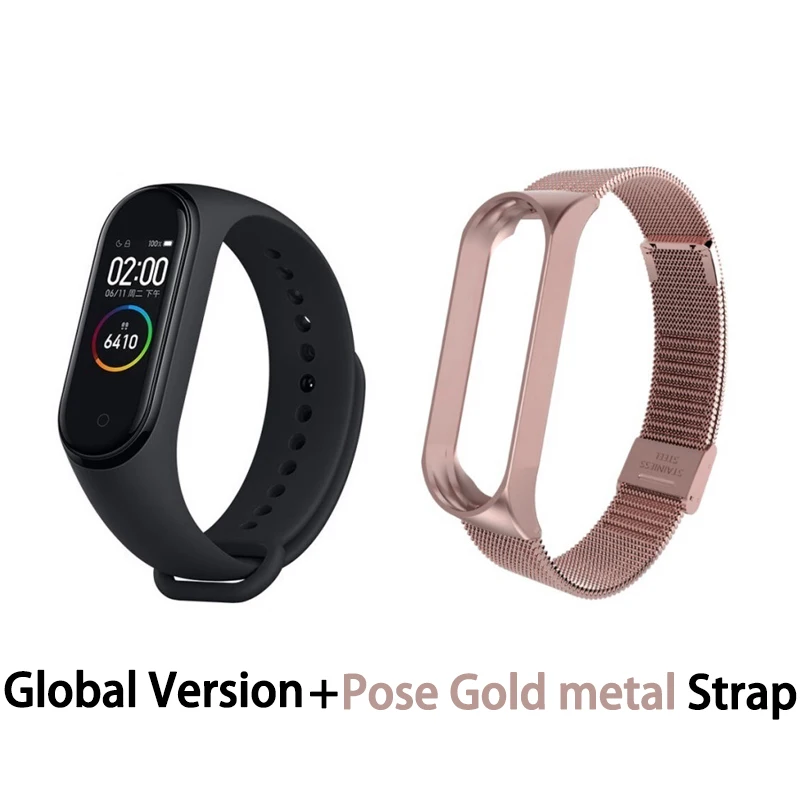 GB rose gold Xiaomi mi-браслет 4 сердечного ритма фитнес цветной сенсорный экран mi Band 4 умный Браслет 135 мАч Bluetooth 5,0 музыкальный браслет - Цвет: GB rose gold