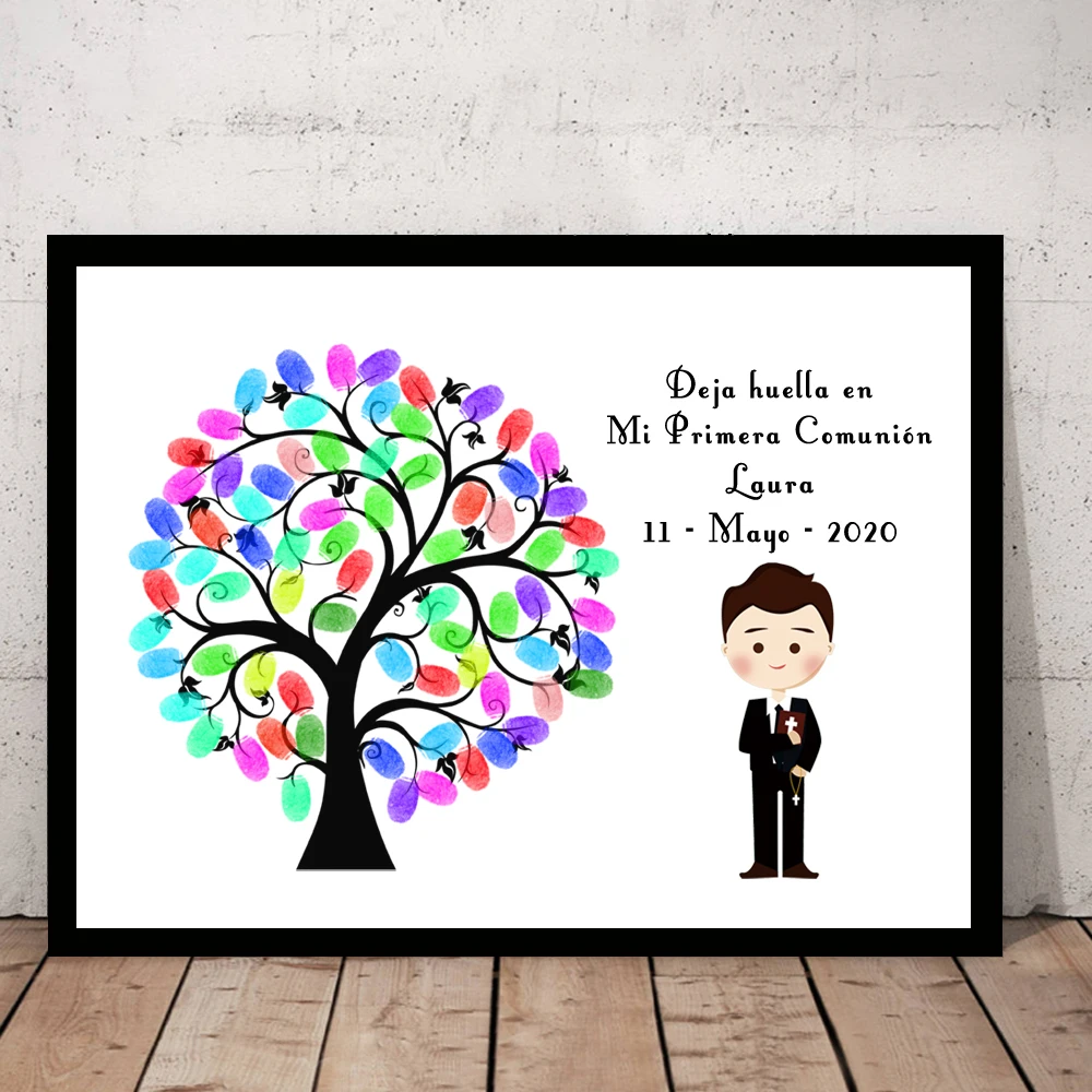 Personalized Name Date Fingerprint DIY Signature Guestbook For Kids First Holy Communion Party Decoration (Inkpad Included) | Дом и сад